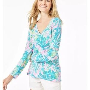 Lilly Pulitzer Long Sleeve “Etta” Mandevilla Baby Hip Nautic Cotton Top Size M